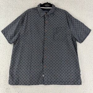 Nat Nast Button Up Shirt Mens XL Navy Blue Silk Cotton Geometric Short Sleeve